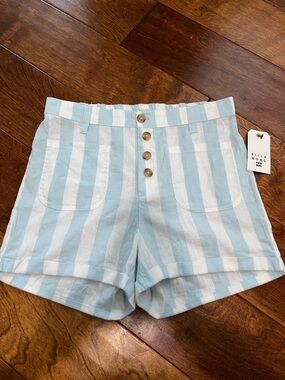 NWT Billabong Light Blue and White High-Waist Striped Button Shorts